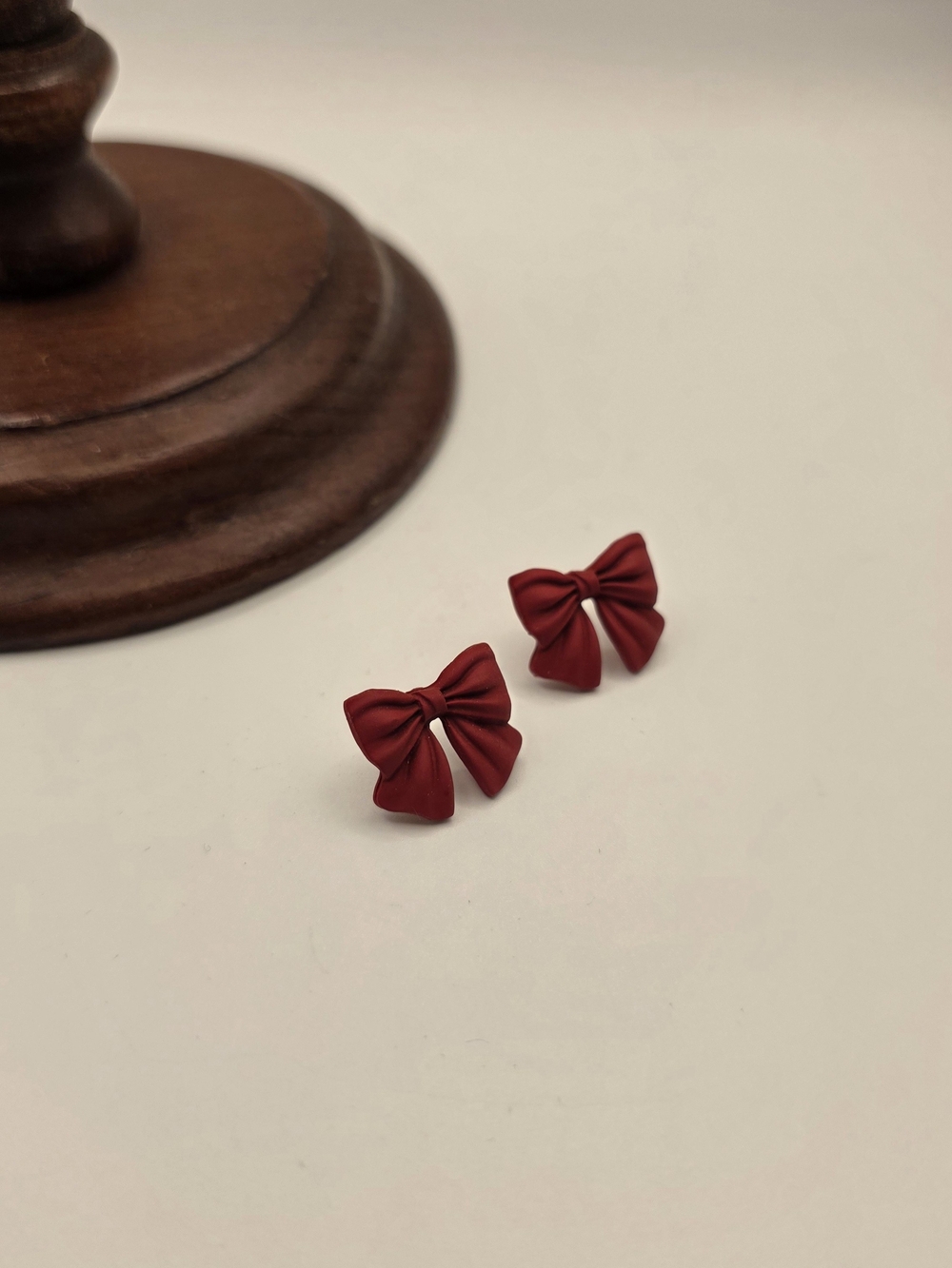 Red Polymer Clay Bow Stud Earrings